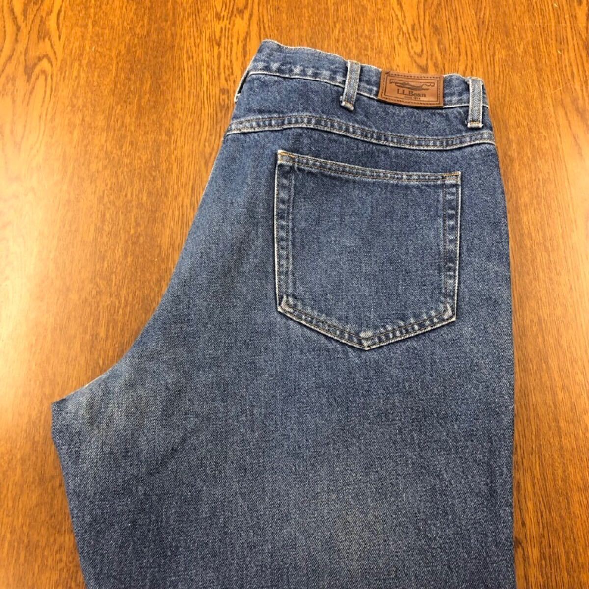 【GA128】L.L.Bean W40 L30 大きいサイズ ビッグサイズ デニムウォームパンツ 裏地チェック柄 ブランド古着 エルエルビーン 送料無料拍卖