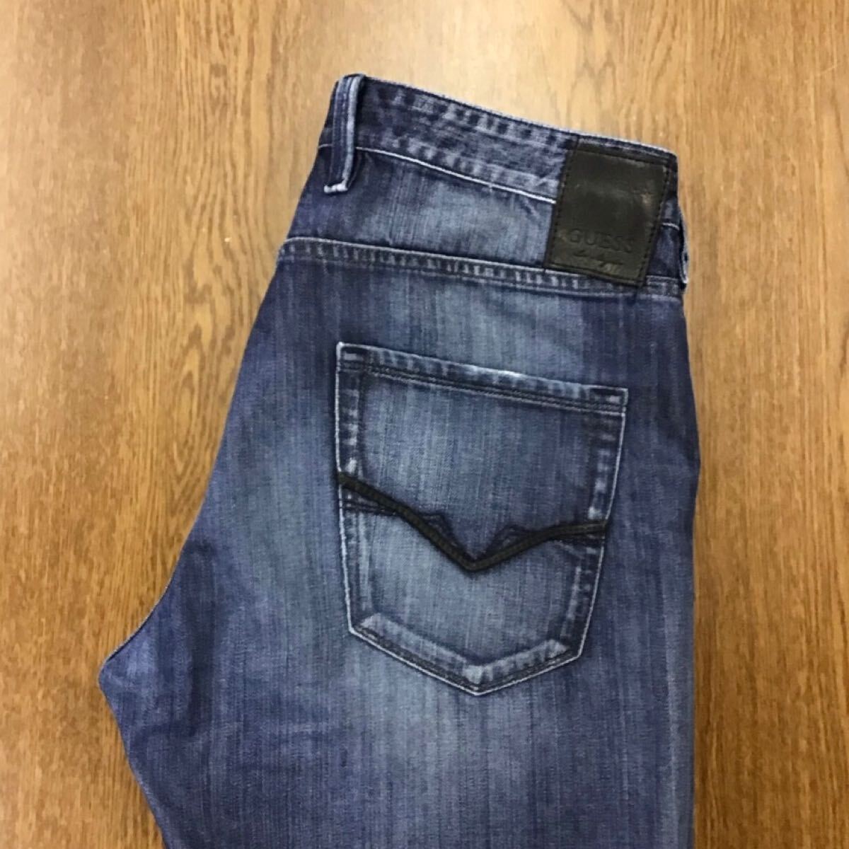 【GA184】GUESS W34 色落ち加工 ジーンズ ジーパン デニムパンツ メンズブランド古着 ゲス 送料無料拍卖