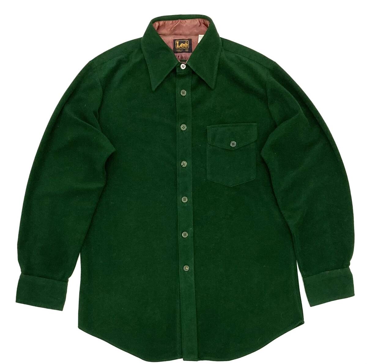 70s〜80s USA製 Lee 片ポケ ベロアシャツ M 緑 ビンテージ 珍品 拍卖