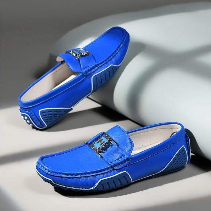 OHJ1377★お色選択可 ローファー 新品*メンズ スリッポン 紳士靴 ドライビングシューズ カジュアルシューズ 男性靴 ブルー 25.5cm拍卖