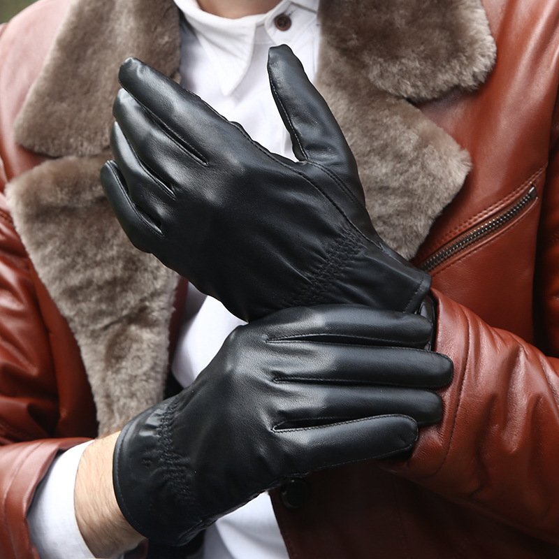 OHJ1458★新品本革 手袋 ラム革グローブメンズ レザー ブラック 黒 裏ボア 防寒 保温 皮 紳士用通勤通学アウトドア フリーサイズ拍卖