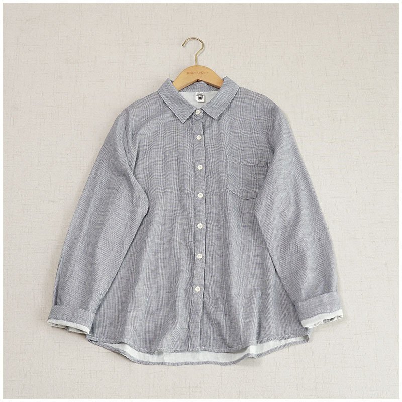 OHJ1497★チュニック ダブルガーゼ チェック柄 大人可愛 ゆったり オシャレ フリーサイズ ナチュラル 綿 コット 縞縞模様拍卖