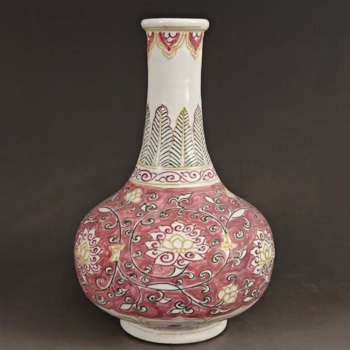 【伝世蔵品】中国古美術 古玩 唐物旧蔵 大明永楽 琺瑯彩漓優雅蓮枝古瓶 極細工 古賞物 風水物 鎮宅 骨董品 中国骨董拍卖