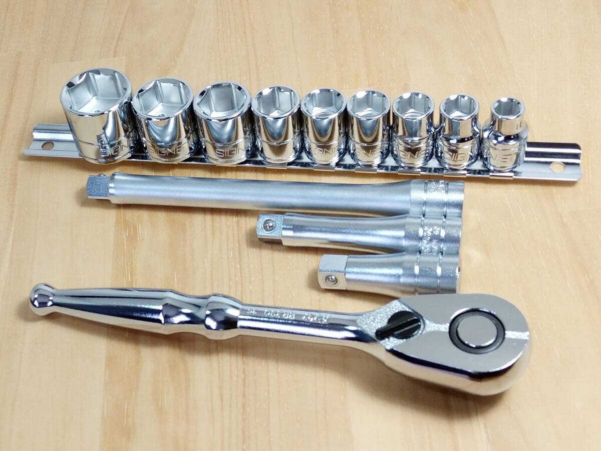 ◆SIGNET 9.5sq ソケット 9個 KTC ラチェットセット 3種類◆BR390 ラチェットハンドル エクステンションバー 3/8♪拍卖