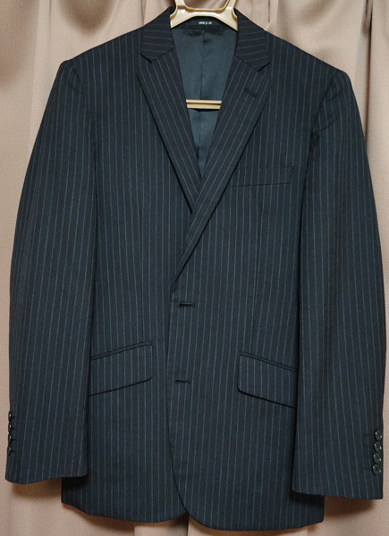 良品 ※訳あり COMME CA ISM コムサイズム 総裏2Bストライプスーツ ブラック サイズS セットアップ ビジネス拍卖
