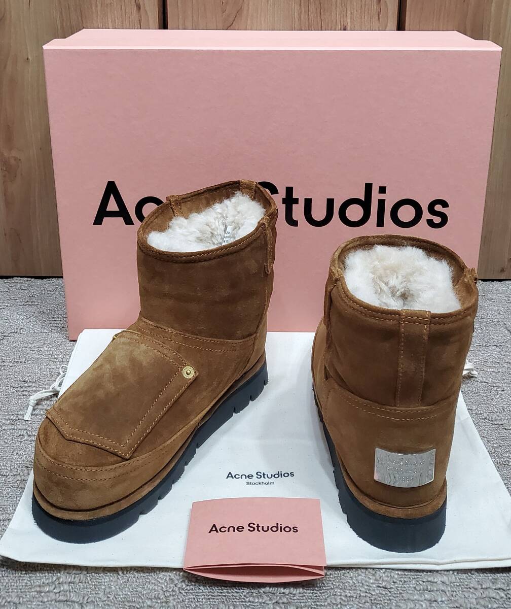 新品 未使用 完売サイズ Acne Studios アクネ ストゥディオス ムートンブーツ シアリングレザーブーツ 保存箱あり ボア 本革 ブラウン 茶色拍卖