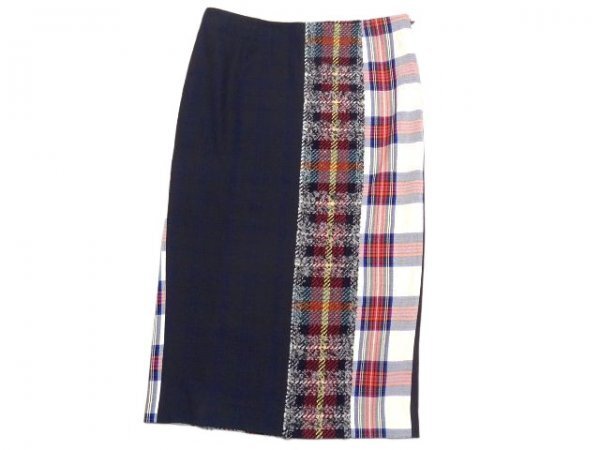 Acne Studios アクネ ストゥディオス スカート チェック ツイード マルチ ミディ丈 ロング丈 36 Navy & Multi Check Panelled Midi Skirt拍卖