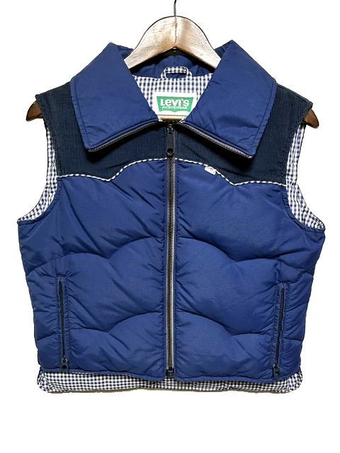 ★珍タグ★70's Levi's リーバイス コーデュロイ切替 ダウンベスト★ネイビー 紺 ナイロン TALON 白タブ SKI USA製 ビンテージ 希少 レア拍卖