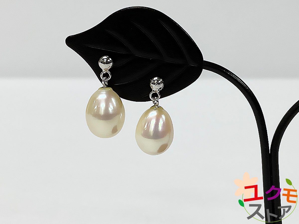 【送料無料】 美品 K14WG パール スイング 真珠 ピアス スタッドピアス ホワイトゴールド ピアス WG拍卖