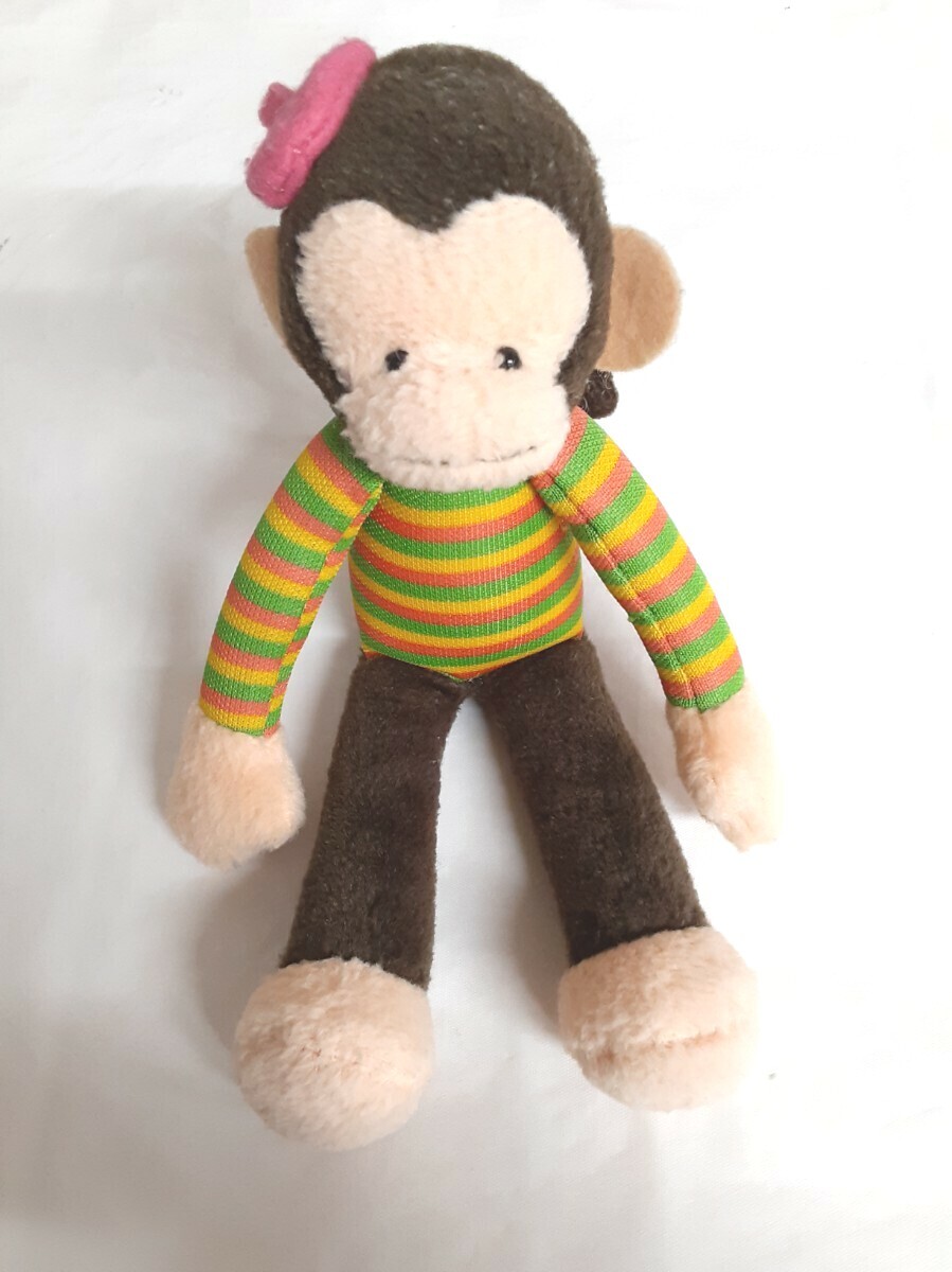 ☆猿☆長さ 20cm☆自立します☆ボーダー服☆かわいいさるのぬいぐるみです☆汚れ ダマすこしすこしあります☆拍卖