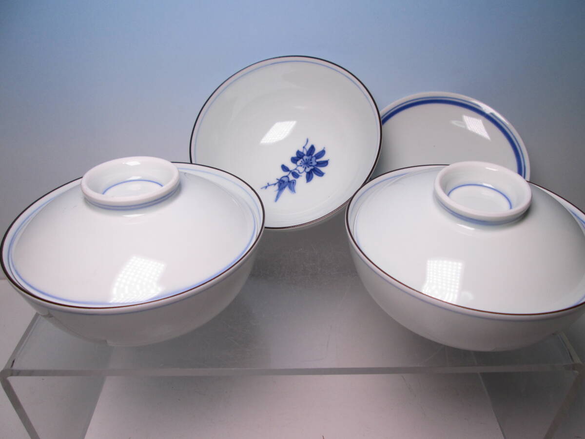 ☆お料理屋さんの器 在銘 染付 花文 蓋向付 三客 箱無 蓋茶碗/懐石/割烹/日本料理拍卖