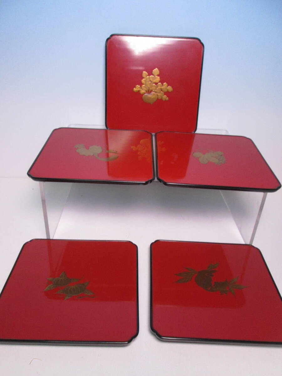 ☆お料理屋さんの器 蕪/胡瓜/柘榴/葡萄/花 絵変わり 金蒔絵 足付 銘々皿 五枚 箱無 菓子器/懐石/割烹/日本料理拍卖