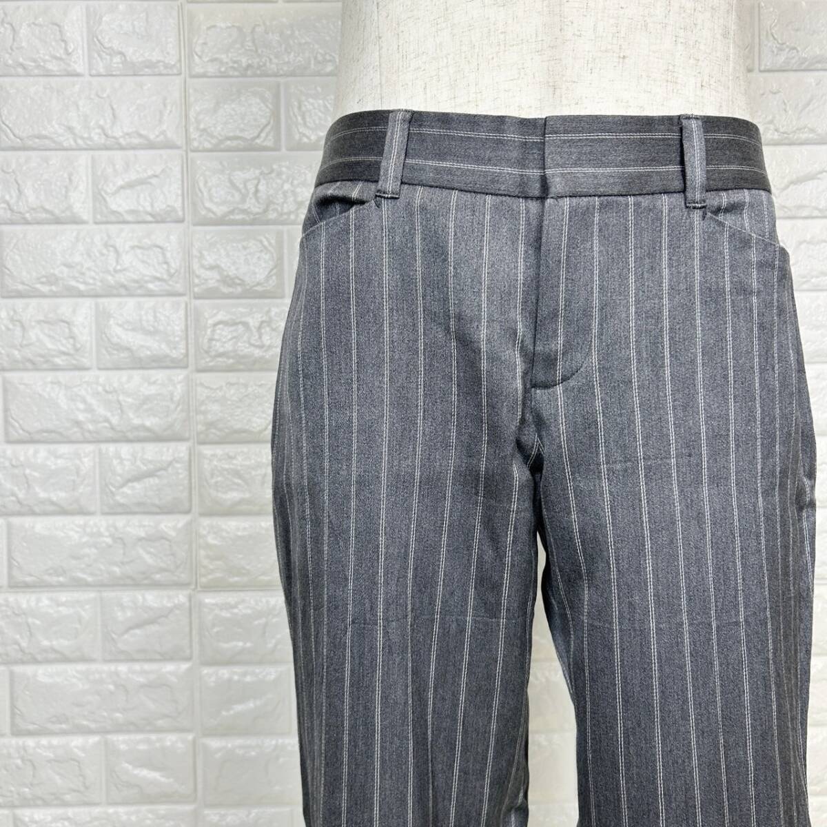 【A3035】UNTITLED アンタイトル サイズ:3 (Mサイズ相当) スラックスパンツ メンズ ストライプ ウール混 ビジネス オフィス拍卖