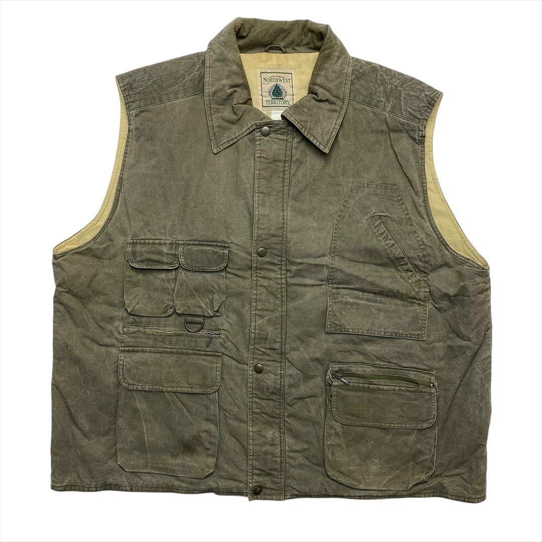 90s NORTHWEST TERRITORY ハンティング ベスト カーキ 古着 メンズ XL アウトドア クリーニング済み拍卖