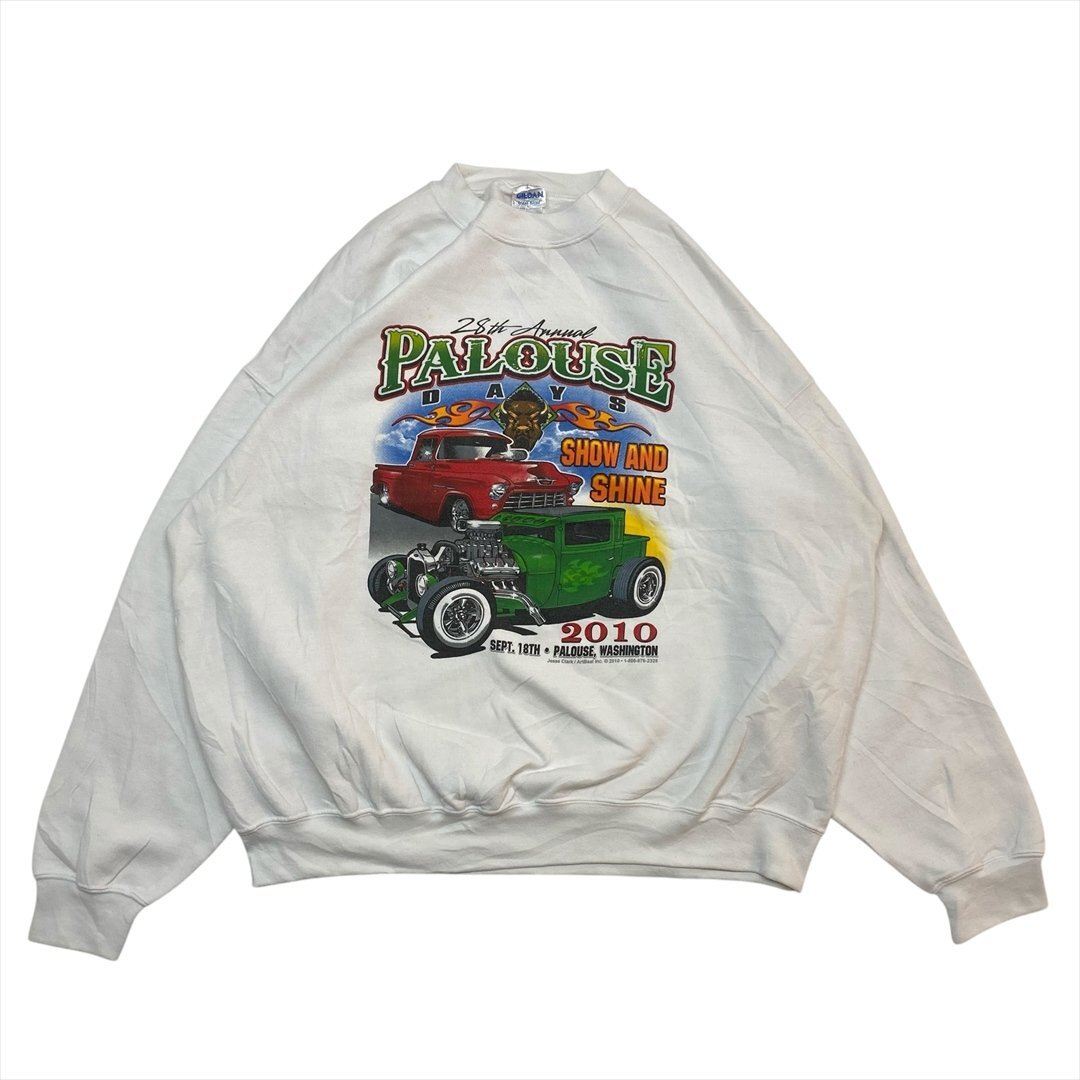 GILDAN 裏起毛 スウェット シャツ トレーナー ホワイト 古着 メンズ XXL 車 クラシック カー クリーニング済み拍卖