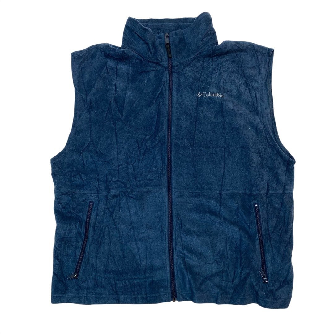 コロンビア フリース ベスト ブルー Columbia 古着 メンズ XXL ジップアップ アウトドア クリーニング済み拍卖