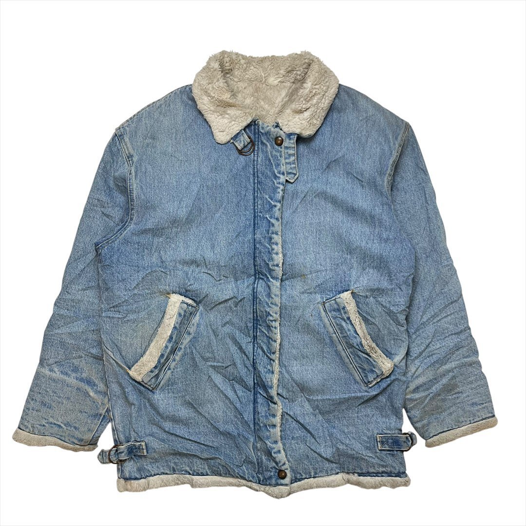 デニム ボア ジャケット ブルー 古着 レディース FREE 裏ボア ジップアップ アメカジ ワーク拍卖