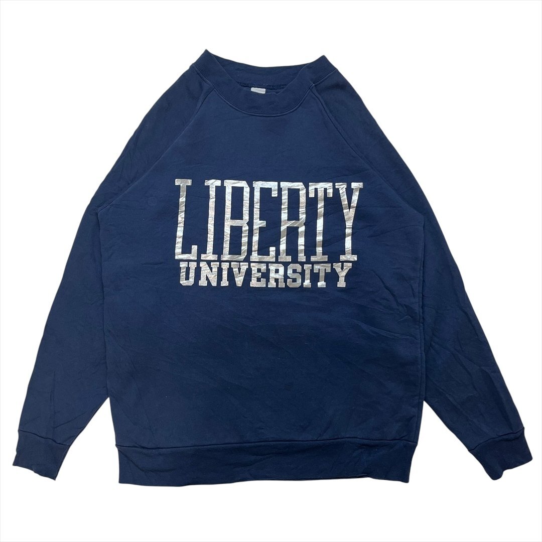 Textile Prints LIBERTY UNIVERSITY トレーナー ネイビー 古着 メンズ L ラグラン カレッジ ロゴ アメカジ拍卖