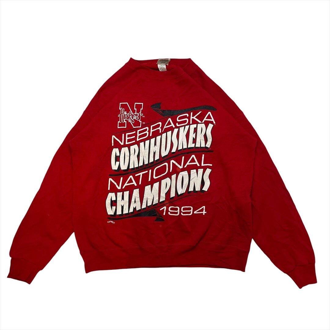 90s NUTMEG ネブラスカ大学 1994 CHAMPIONS カレッジ ロゴ スウェット シャツ トレーナー レッド 古着 メンズ XL Vintage ヴィンテージ拍卖