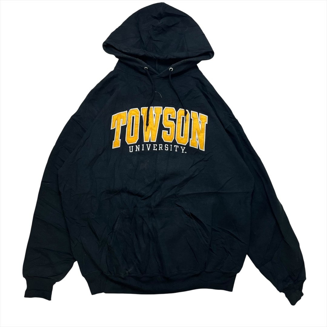 Russell ラッセル タウソン大学 カレッジ ロゴ スウェット パーカー ブラック 古着 メンズ XL Vintage フード フーディー プルオーバー拍卖