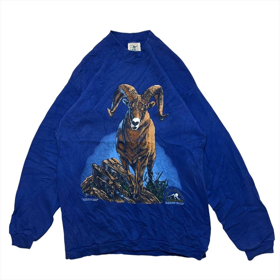 90s NATIONAL WILDLIFE FEDERATION アニマル スウェットシャツ トレーナー ブルー 古着 メンズ L USA製 アメリカ製 Vintage ヴィンテージ拍卖
