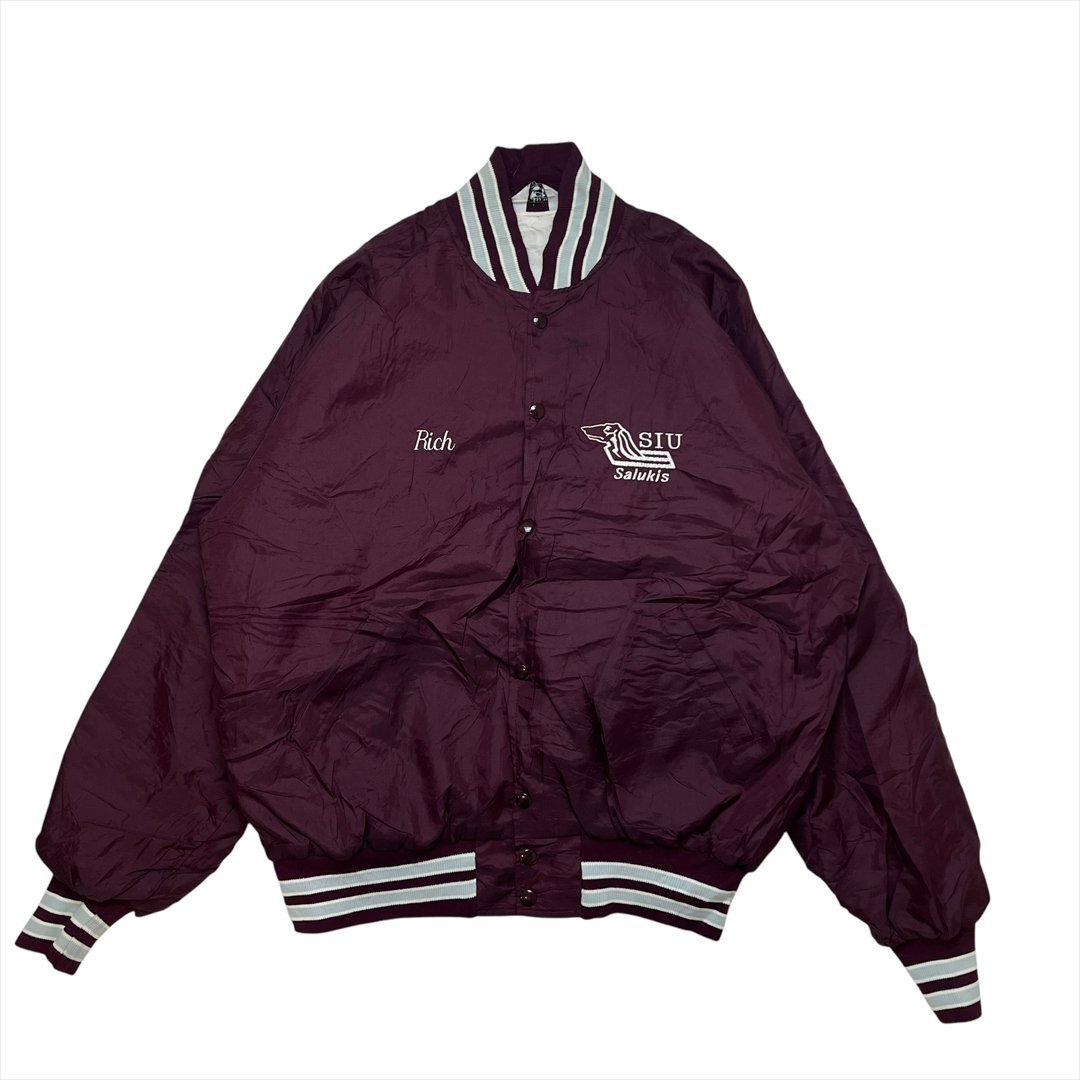 Southern Illinois Salukis サザンイリノイ サルーキス カレッジ ナイロン スタジャン ジャケット ワインレッド 古着 メンズ XL Vintage拍卖