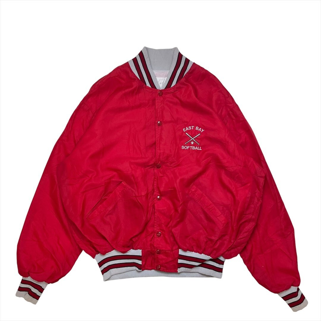 EAST BAY SOFTBALL 裏起毛 スタジャン ナイロン ジャケット レッド 古着 メンズ FREE スタジアム ジャンパー ジャンバー ブルゾン Vintage拍卖