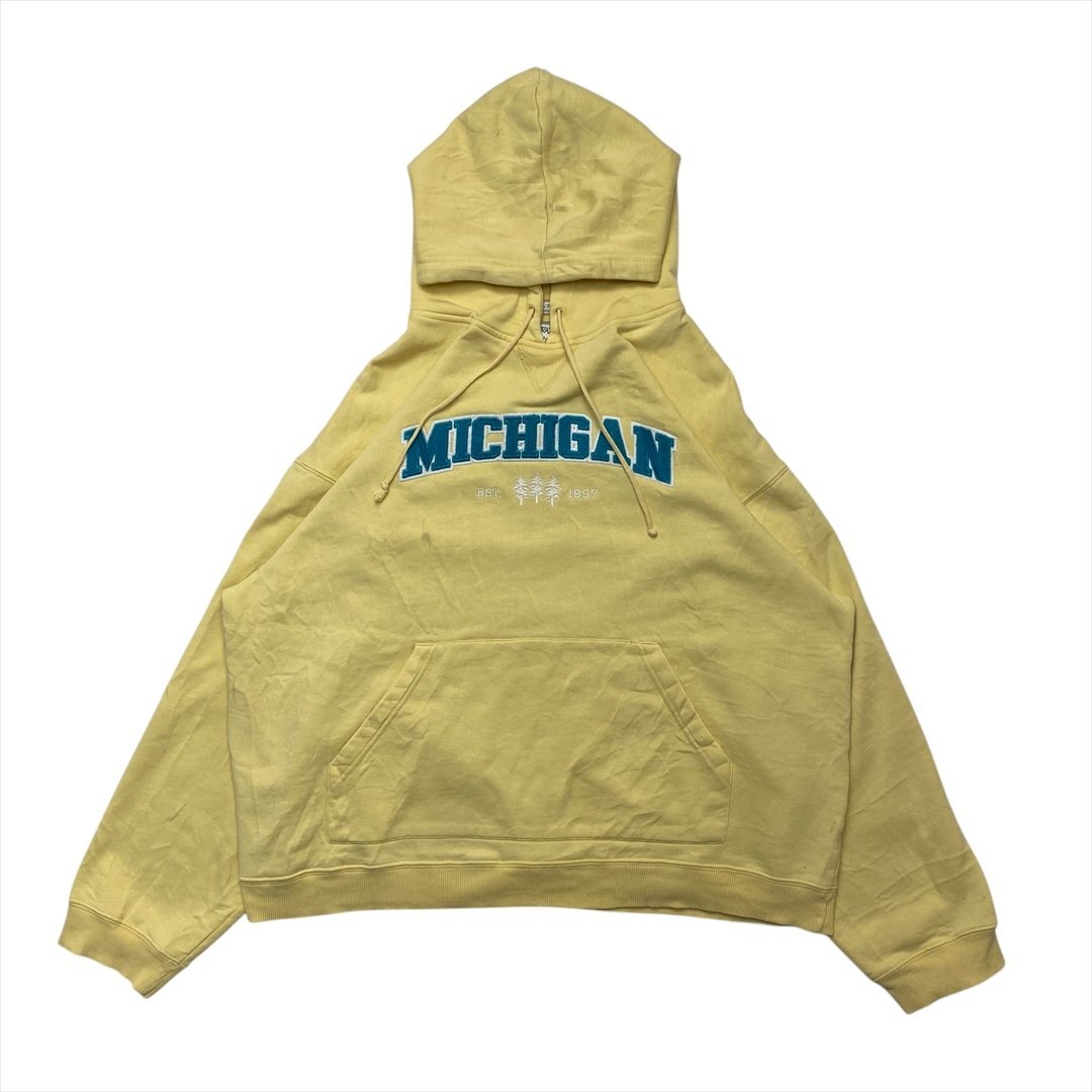 BLACKWATER BAY MICHIGAN カレッジ 裏起毛 スウェット パーカー イエロー 古着 メンズ XL スエット プルオーバー クリーニング済み拍卖