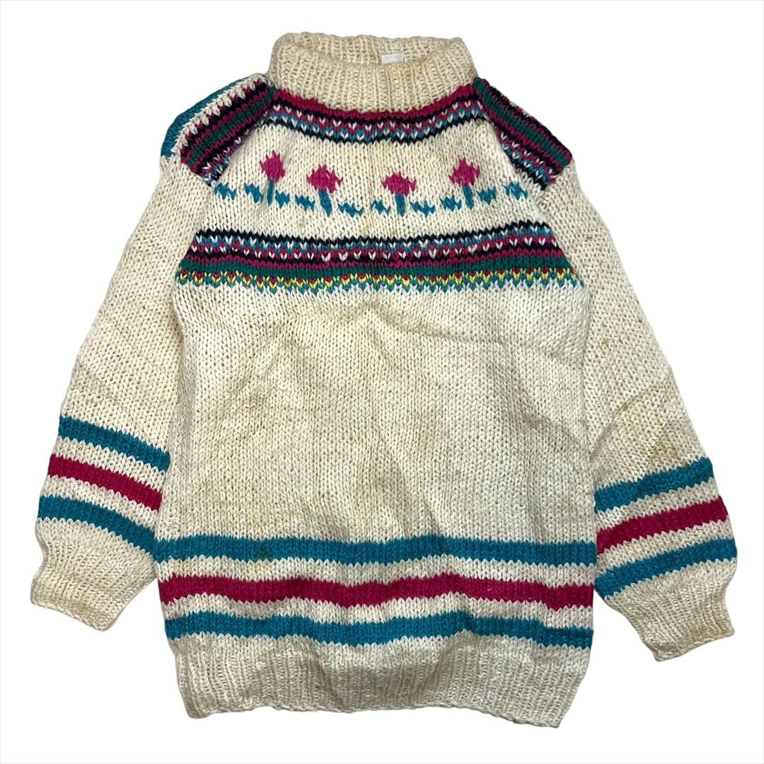 90s フェア アイル フラワー ライン チャンキー ニット セーター 柄 古着 メンズ FREE Vintage ヴィンテージ ビンテージ拍卖