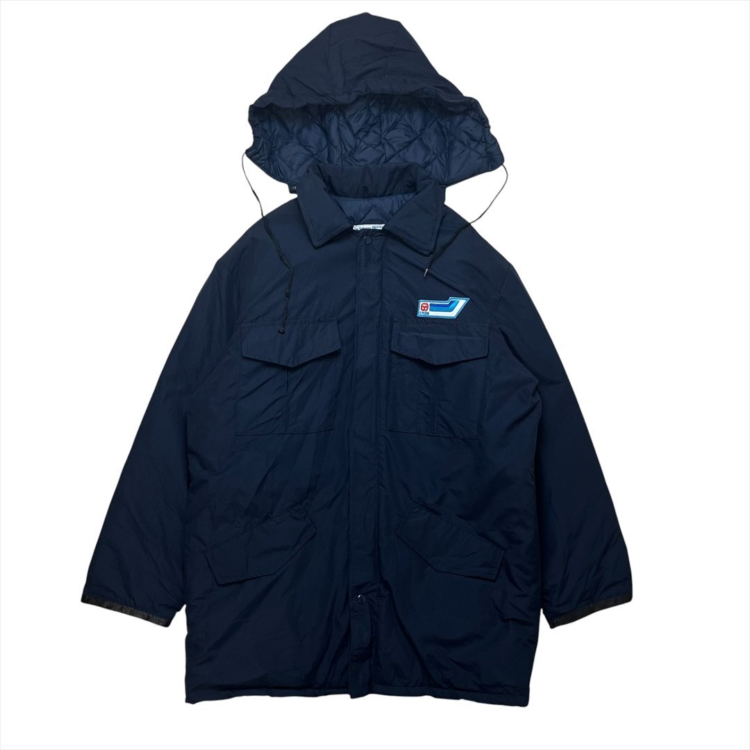 Les Uniformes PRESTIGE Inc. 企業ロゴ ワーク ジャケット パーカー ネイビー 古着 メンズ FREE 裏地 キルティング Vintage ヴィンテージ拍卖