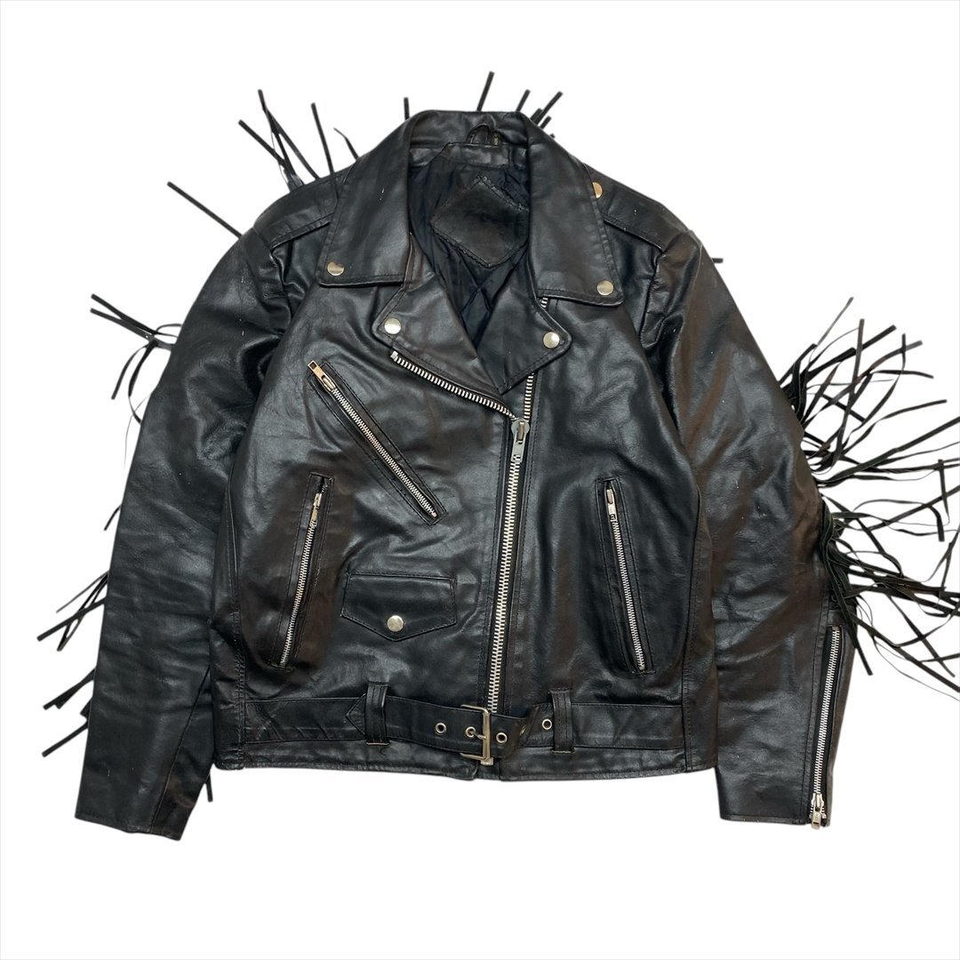 NIKI ダブル ライダース フリンジ レザー ジャケット ブラック 古着 メンズ FREE キルティングライナー アメジャン Vintage ヴィンテージ拍卖
