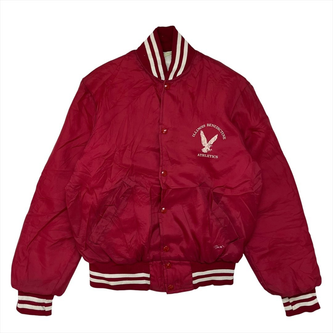 HOLLOWAY ILLINOIS ATHLETICS カレッジ ナイロン スタジャン ジャケット レッド 古着 メンズ S ジャンパー USA製 ヴィンテージ拍卖