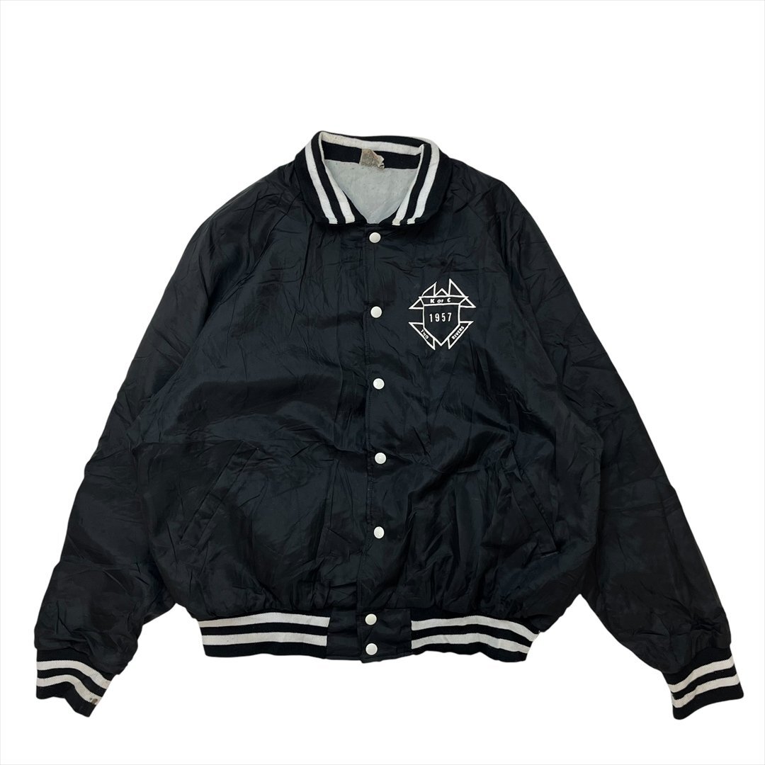 ARISTO JAC 1957 スタジアム ジャンパー ジャケット ブラック 古着 メンズ XL 裏地 キルティング USA製 スタジャン ヴィンテージ拍卖