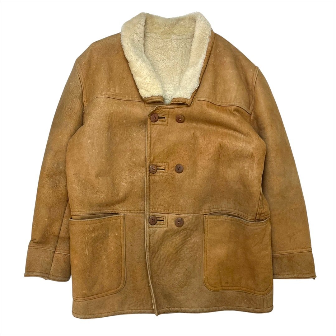 ヴィンテージ ムートン レザー ジャケット ブラウン 古着 メンズ FREE ボア 裏ボア ファー Vintage ビンテージ拍卖