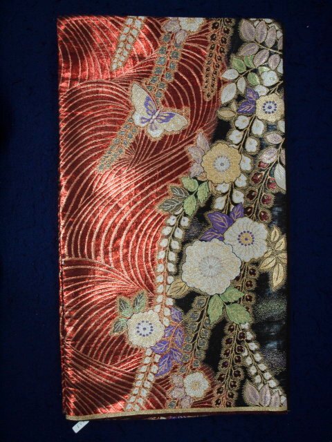 振袖用袋帯 0517 赤/黒 藤・蝶(中古)(レターパック不可)   拍卖