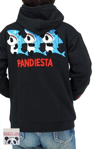 パンダorシャーク??ジップパーカー◆PANDIESTA JAPAN ブラックXLサイズ 564564 パンディエスタジャパン 鮫 刺繍 ユニセックス拍卖