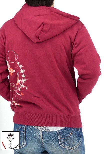 金魚ジップパーカー◆喜人 ワインXLサイズ KJ-42307 和柄 和風 スウェット きんとと きじん拍卖