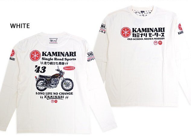 43年間ロングTシャツ◆カミナリ ホワイトLサイズ 大排気量 KMLT-228 雷 エフ商会 efu 昭和 旧車 レトロ 単車 SR400 ヤマハ拍卖