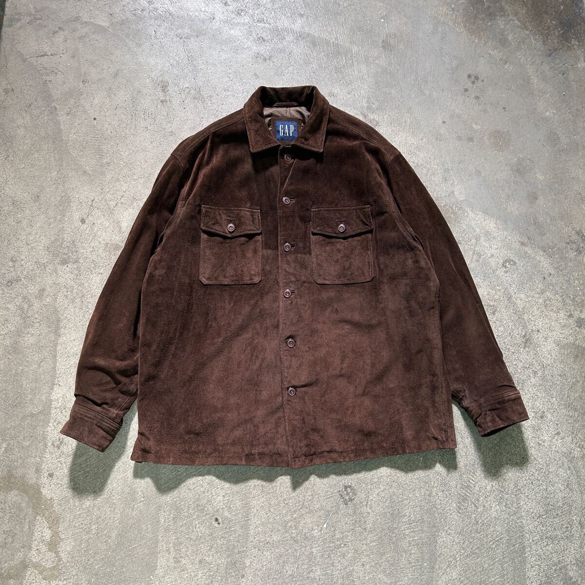 GAP SUEDE SHIRT オールドギャップ INDIA製 スウェードシャツ ジャケット L ブラウン 古着 大きめ拍卖