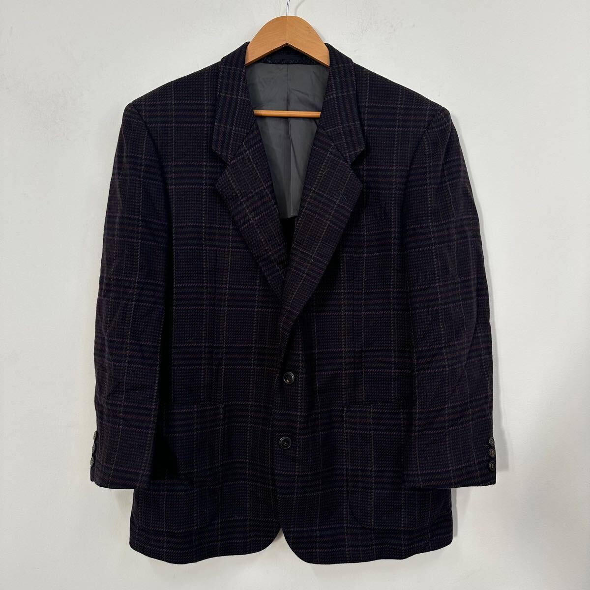 LANVIN PARIS ランバン シングルジャケット グレンチェック ネイビー系 メンズ サイズR50-46 サイドベンツ 背抜き ウールジャケット a672拍卖