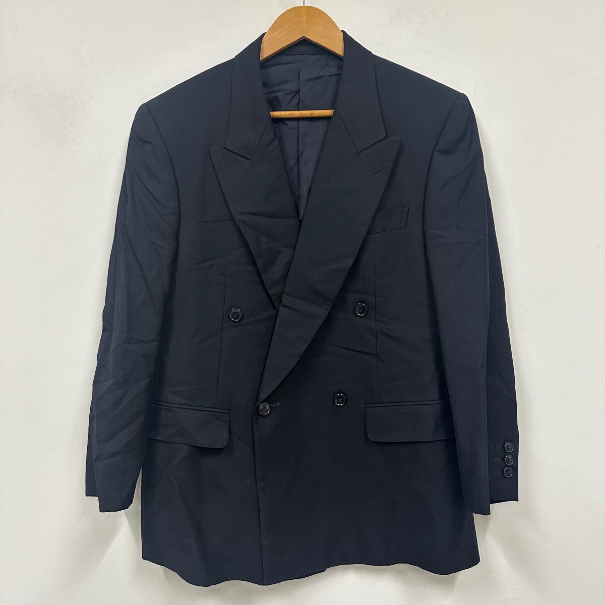 LANVIN CLASSIQUE ランバン ダブルジャケット ネイビー 背抜き サイドベンツ メンズ サイズR46-44 ウールジャケット a687拍卖