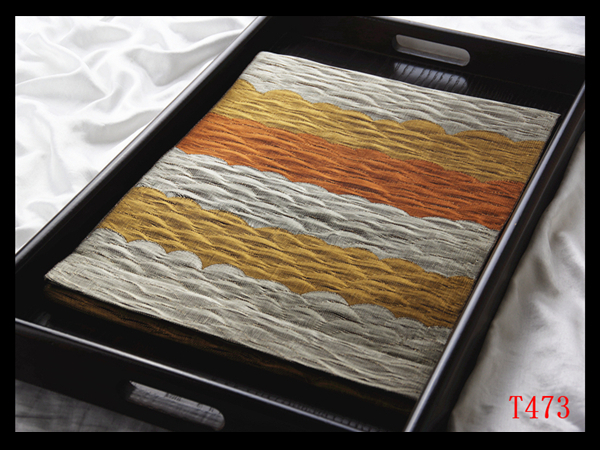 蔵【T473】厳選美品 よろけ段紋 絹鼠色黄土色代赭色 気品豊かに 正絹高級美術名古屋帯 ◇検◇簪着物袋帯和装小物帯締め拍卖