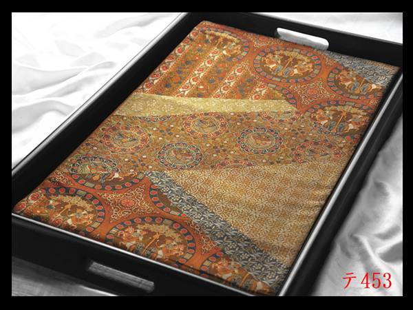 蔵【テ453】厳選逸品 裂取正倉院紋 狐色地 気品豊かに 正絹六通高級美術袋帯 ◇検簪着物名古屋帯和装小物帯締め拍卖