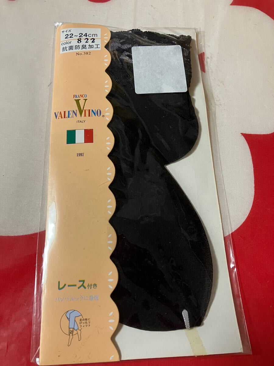 franco valentino レース付き ミニ丈ストッキング 靴下 クルーソックス stocking パンツルックに最適 lace crew socks 黒 ブラック 拍卖