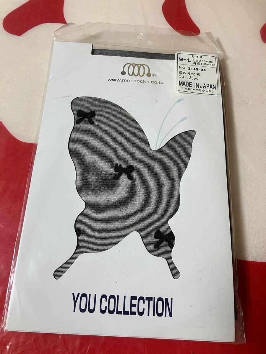 mm socks you collection リボン柄 ブラック パンティストッキング panty stocking パンスト 黒 デザイン拍卖