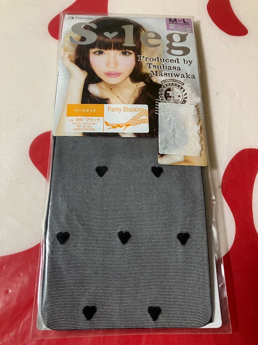 fukuske sleg panty stocking ハートドット ブラック デザイン 柄 パンスト 益若つばさ パンティストッキング 福助拍卖