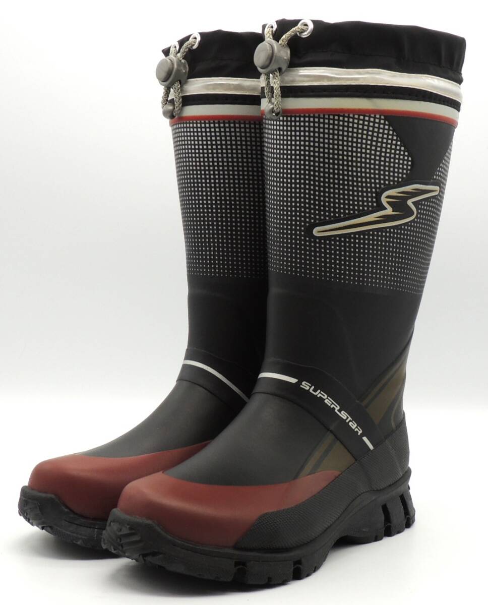 ムーンスター スパイク付き レインブーツ 長靴 ラバーブーツ カバー付き 防寒 ジュニア スーパースター SS-J21RSP ブラック 20.0cm拍卖