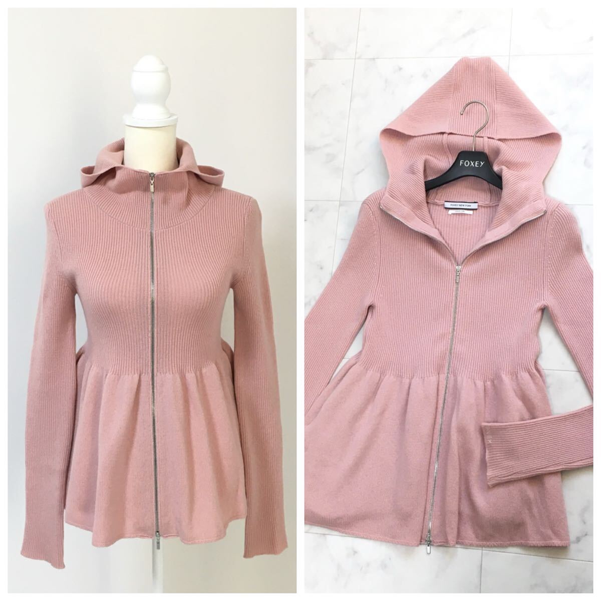 美品 FOXEY フォクシー リブニット カシミヤ パーカー 送料無料 クリーニング済拍卖