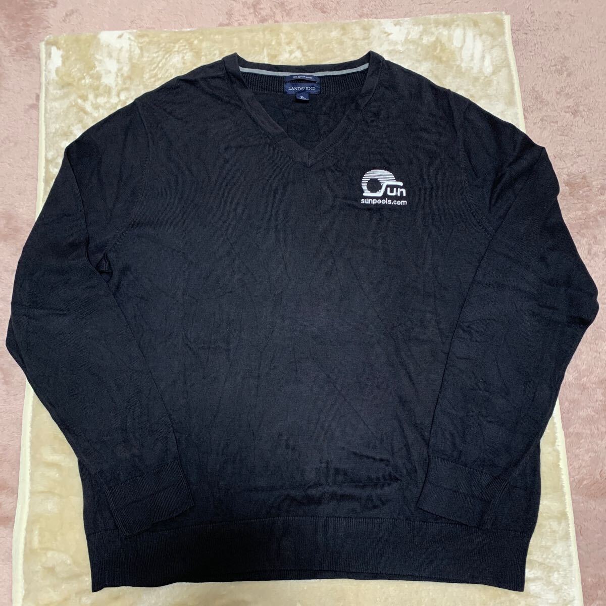 LAND'S END ランズエンド XL 企業物ニット 刺繍 Vネックセーター拍卖