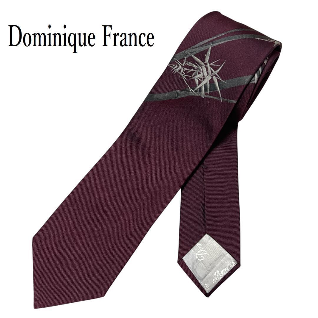 【美品◆スリークラウン】Dominique France ドミニクフランス ネクタイ 和柄 刺繍 バンブー柄 ワイン ボルドー ジャケット ドレス ビジカジ拍卖